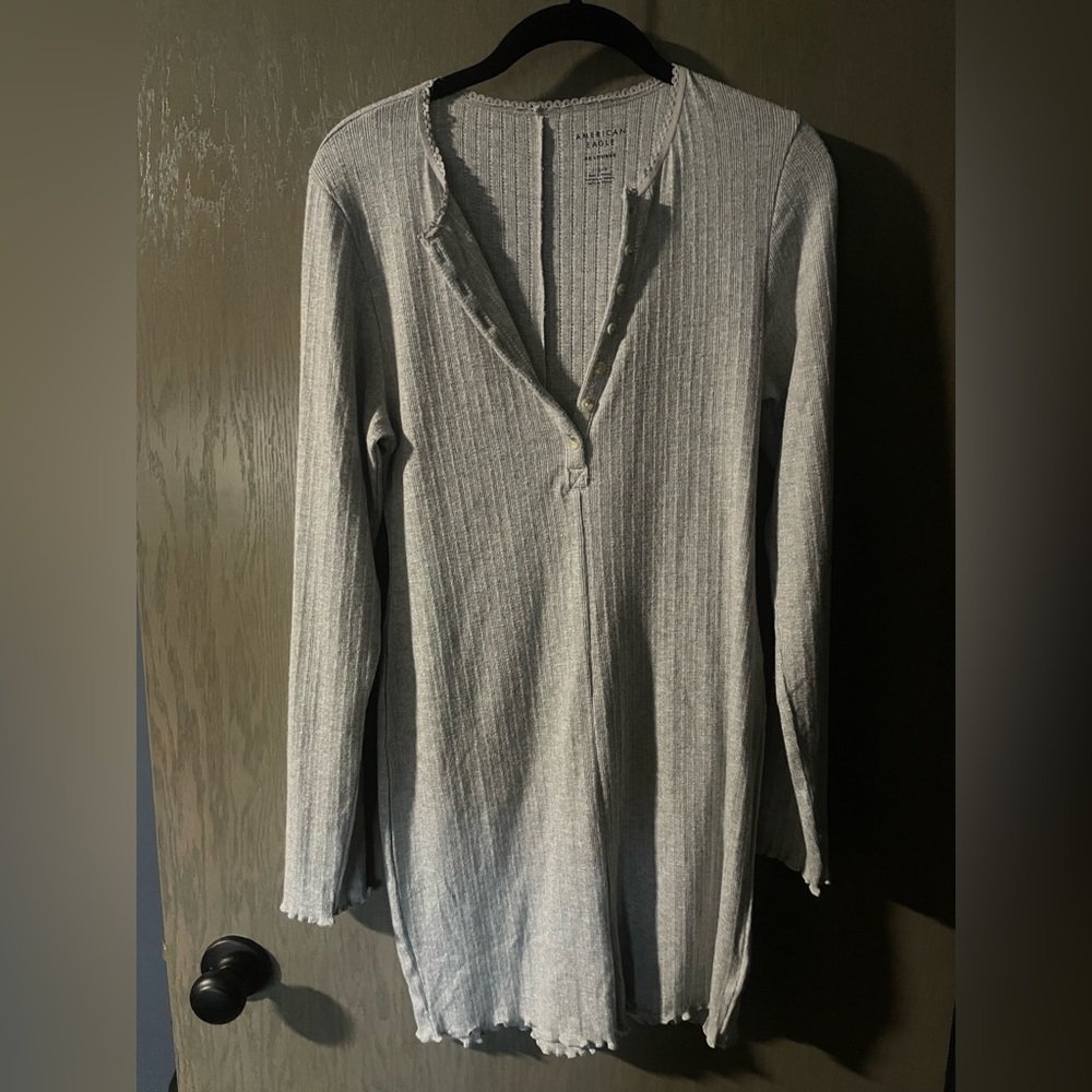 Aerie Gray Button Down Ribbed Pajama Romper